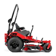 Side view of a commercial ride-on mower with cutting deck.
