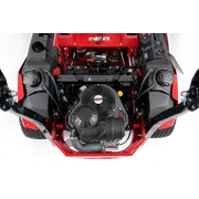 Top view of a commercial front mower engine compartment showcasing various components.