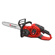 人間工学に基づいたハンドルとコントロールパネルを備えたZenohチェーンソーの側面図。
