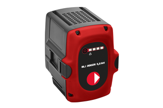 インジケーターライトとモデル番号BLi 200ZRを備えた5.2Ahバッテリーパックの正面図。