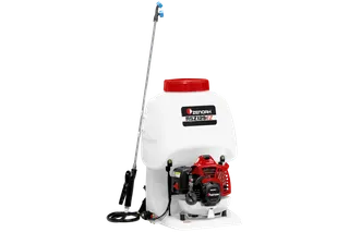 Front view of a Zenoh RSZ129EZ backpack sprayer with a long nozzle.